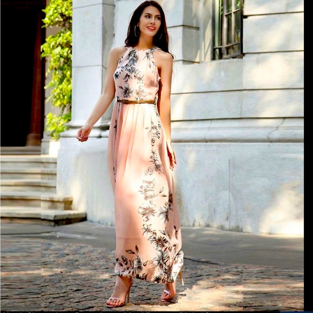 Ruiyige maxi halter neck silk feel peachy pink Size XL